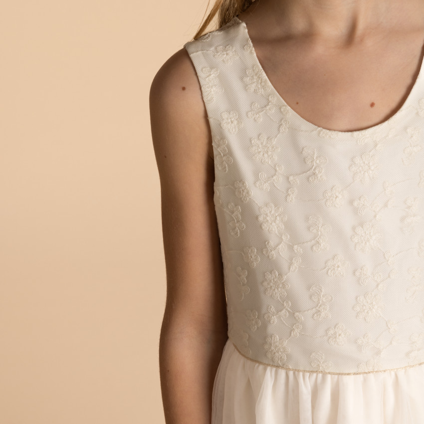 Jurk lange ceremonie in geborduurd tule voor meisjes 