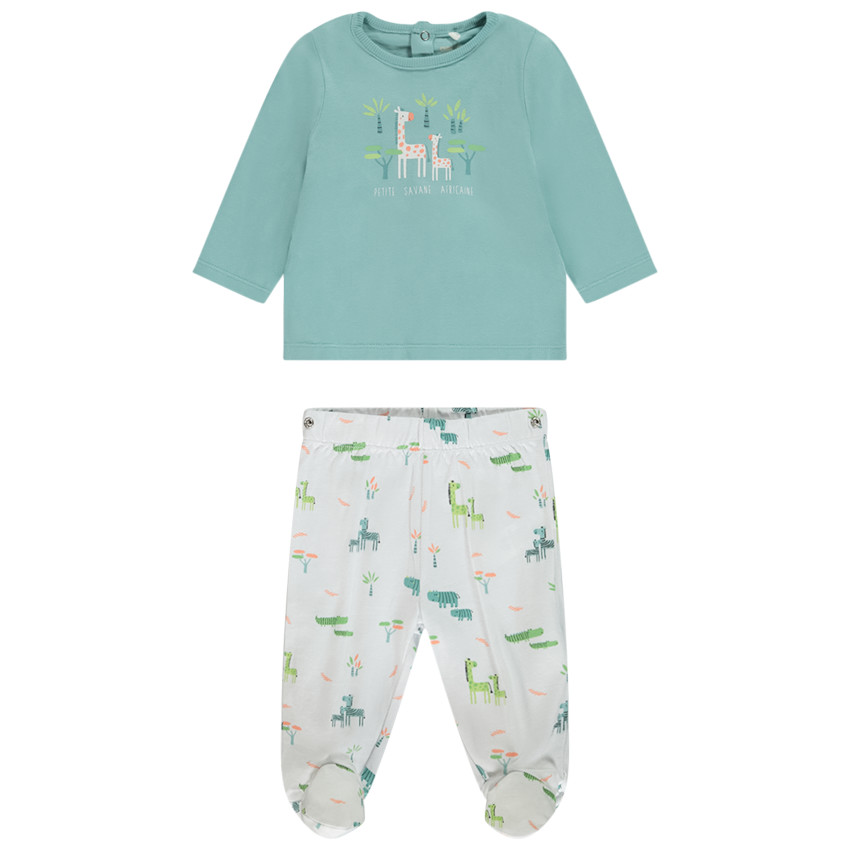 Pyjama 2-delig met giraffemotieven voor babyjongens met verschillende afwerkingen afhankelijk van de leeftijd 