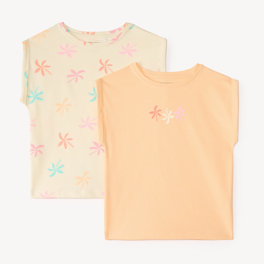Lot de 2 t-shirts manches courtes forme boîte fille 