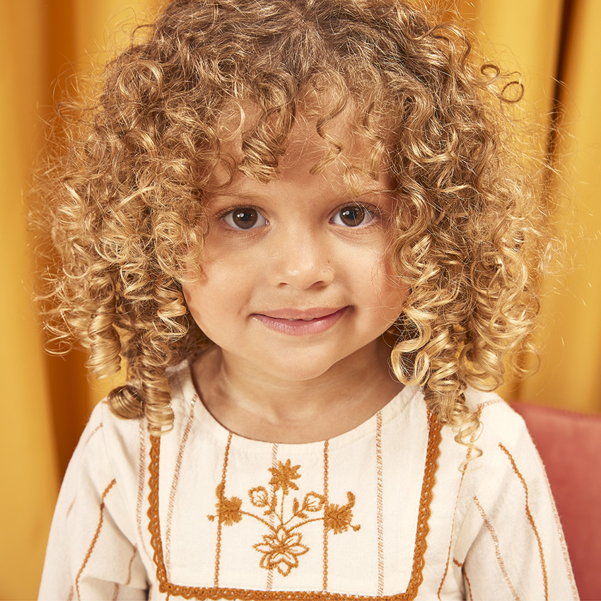 Robe manches longues à rayures brodées pour bébé fille 