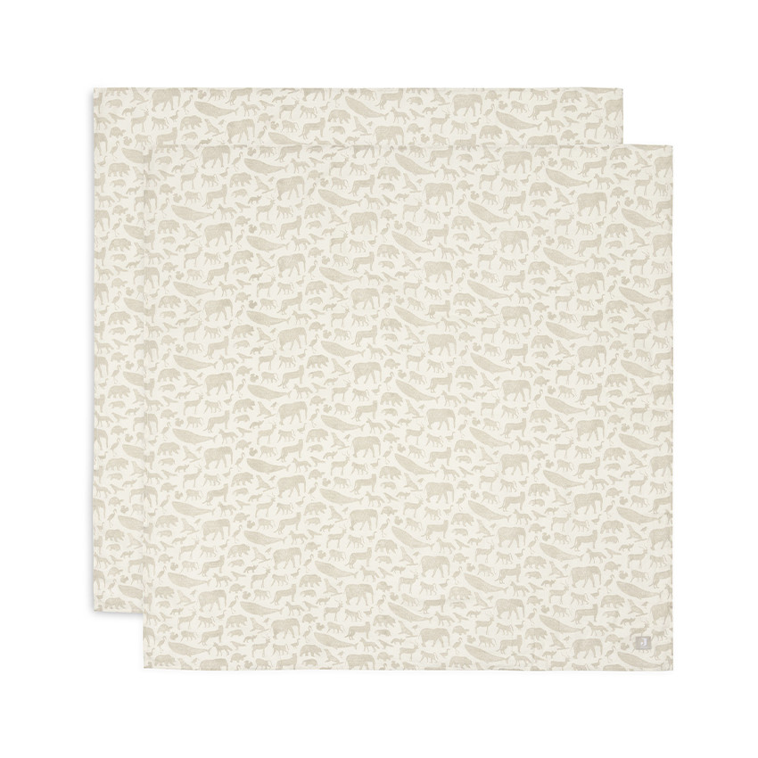 Lot de 2 langes en gaze de coton 115 x 115 cm Animals nougat 