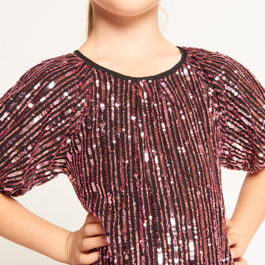 Robe de fête en sequins rose fille 