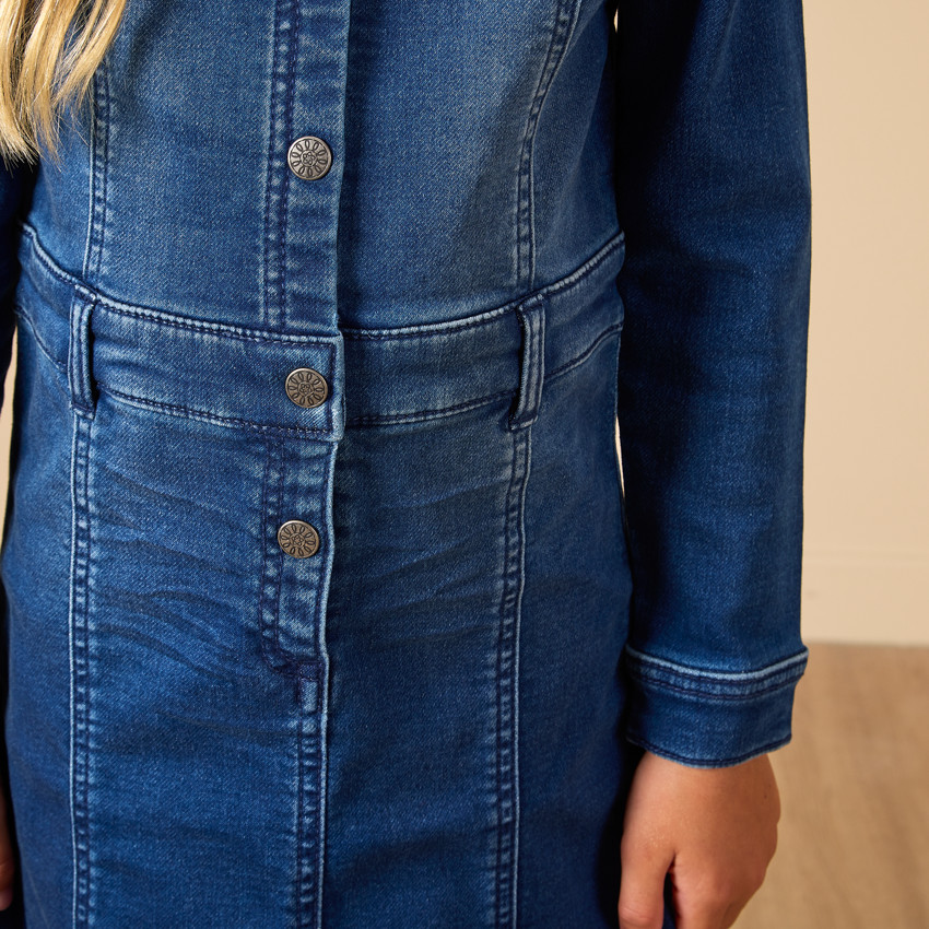 Lange mouwen denim chemise jurk voor meisjes 