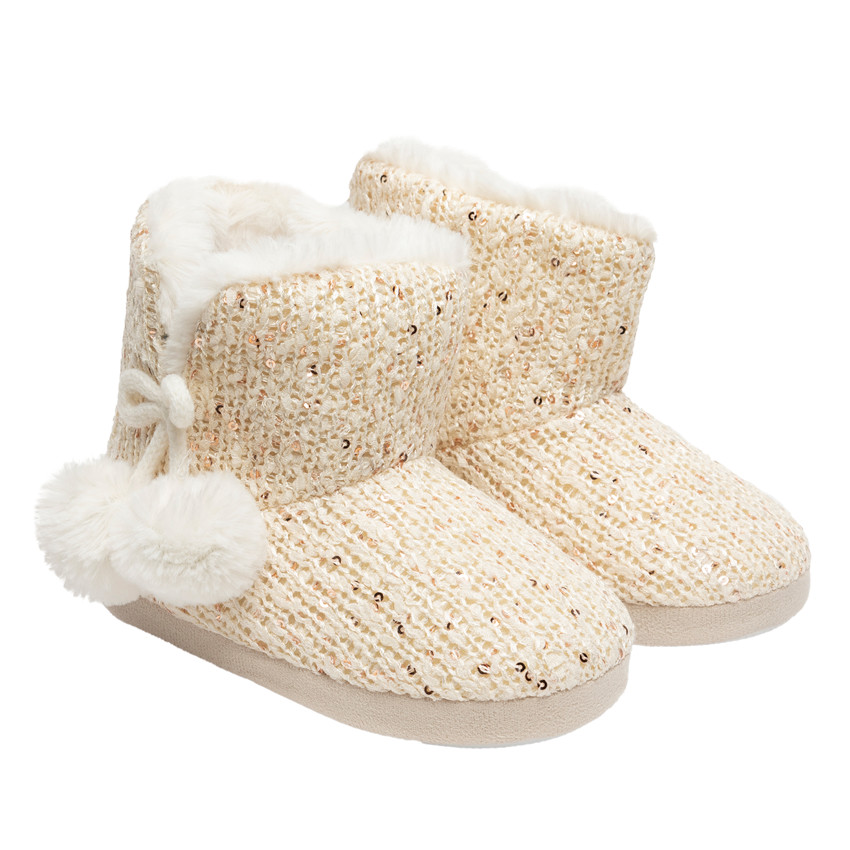 Chaussons bottes en maille à sequins fourrés pour fille 