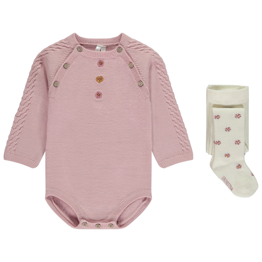 Ensemble combinaison uni en tricot + collant fantaisie pour bébé fille 