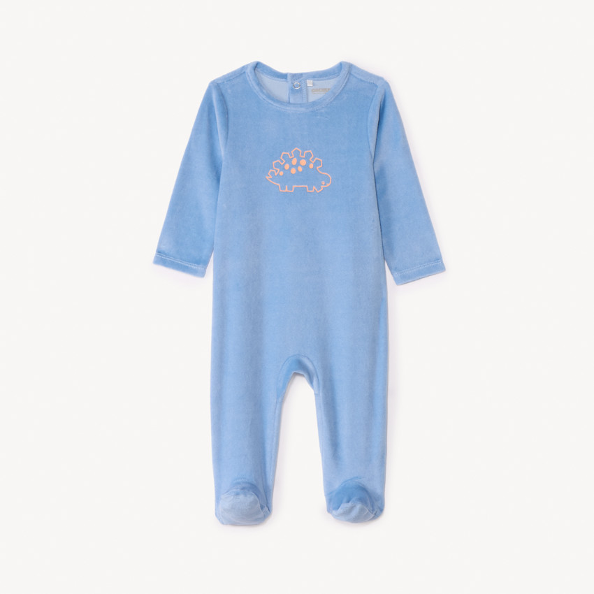 Eénkleurige velours slaapzak met print voor babyjongen 