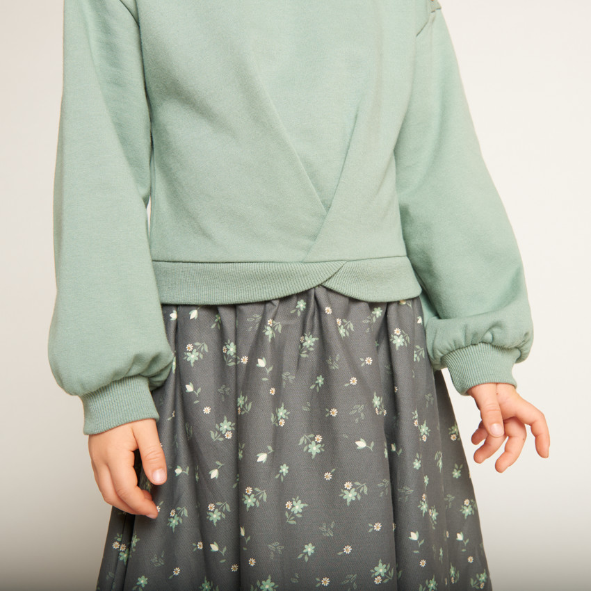 Robe bi-matière effet 2 en 1 fantaisie pour fille  