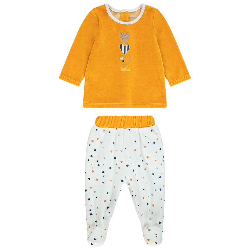 Fluwelen pyjama met hartjesprint voor babymeisjes 