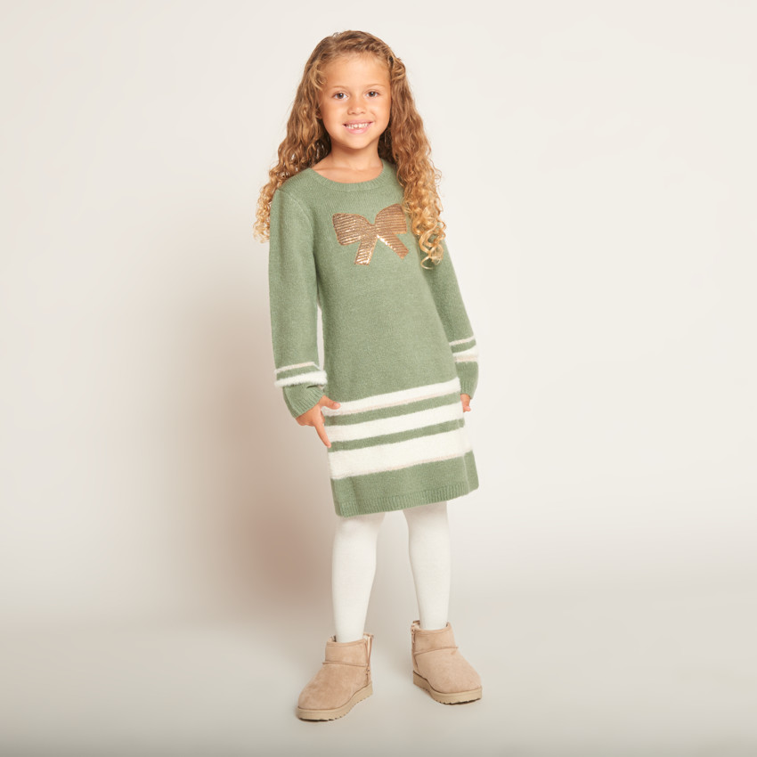 Gebreide jurk met lange mouwen en fantasie pailletten voor meisjes 