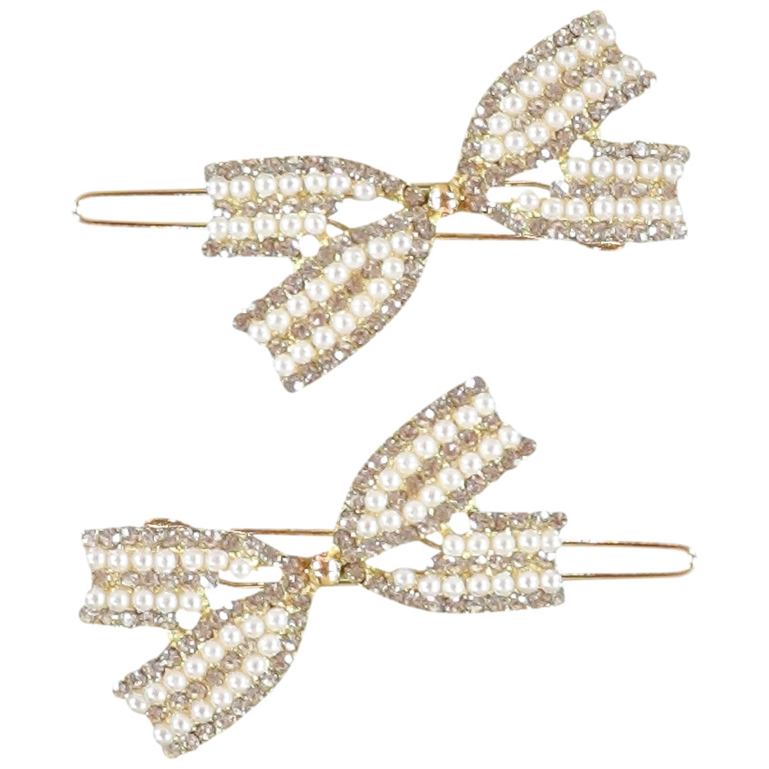 Set van 2 metalen haarspeldjes met reliëf parelknopen voor meisjes 