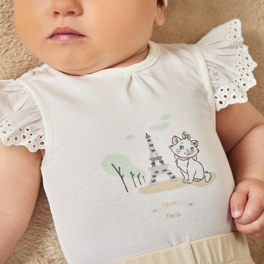 Drie-delige set met Engels borduursel Marie Disney voor meisjesbaby 