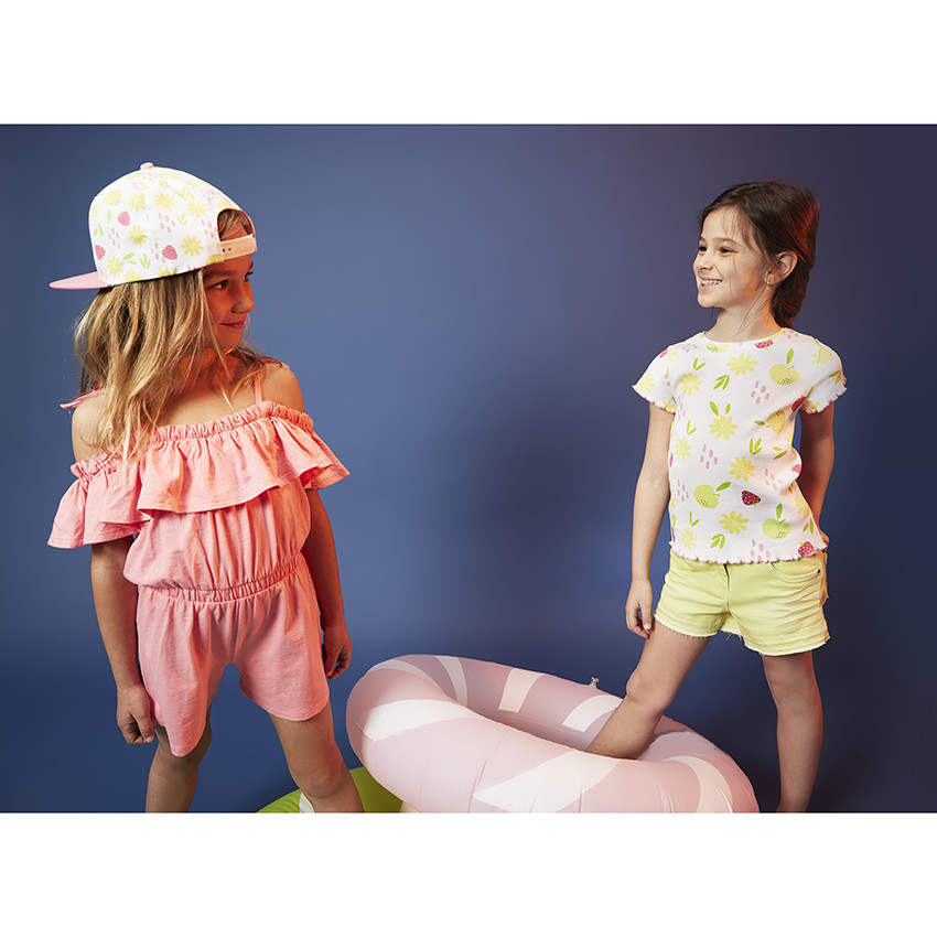 T-shirt manches courtes imprimé effet côtelé pour fille 