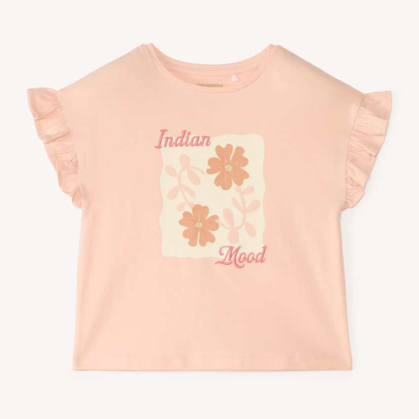 T-shirt manches courtes volanté print fleur pour fille 