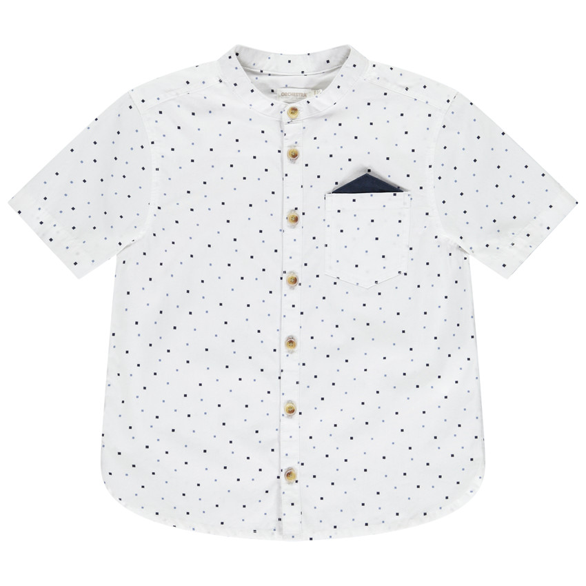 Korte mouwen hemd met vierkantjes en zakdoek voor jongen 