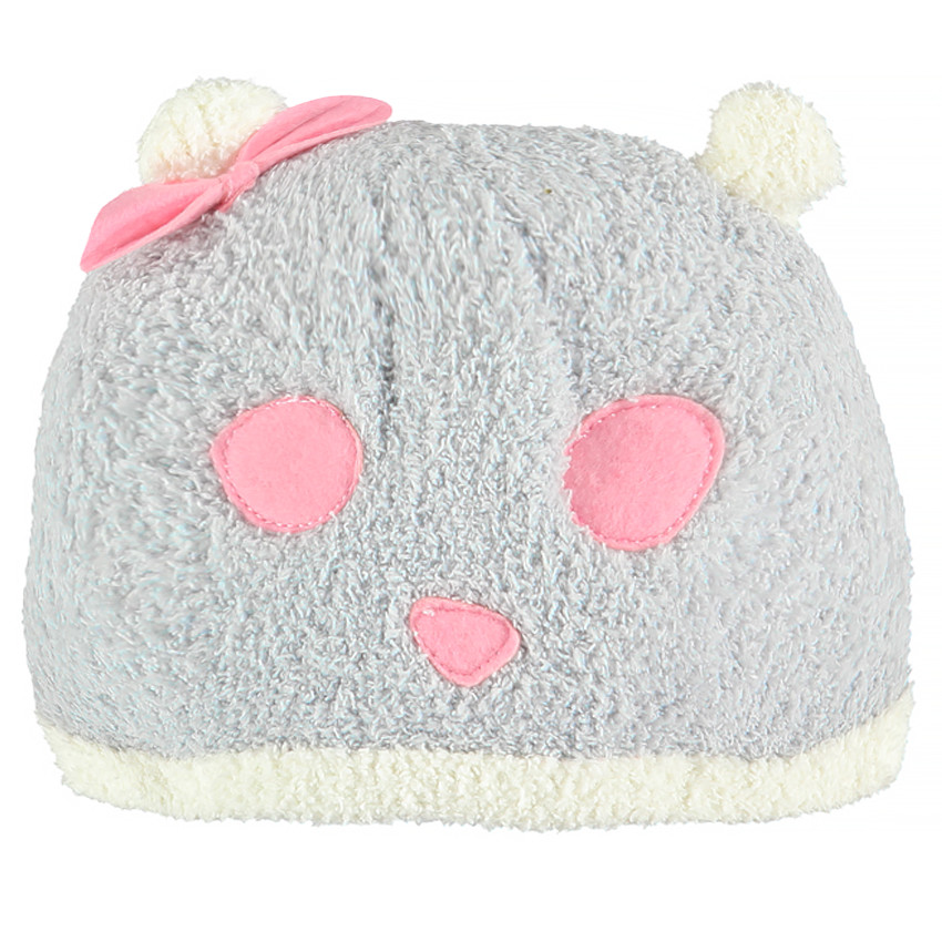 Bonnet chaton gris et rose avec petit noeud 