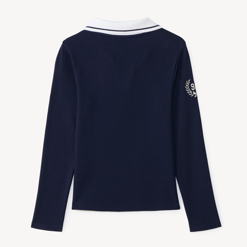 T-shirt fille manches longues style polo uniforme patch "NY" 
