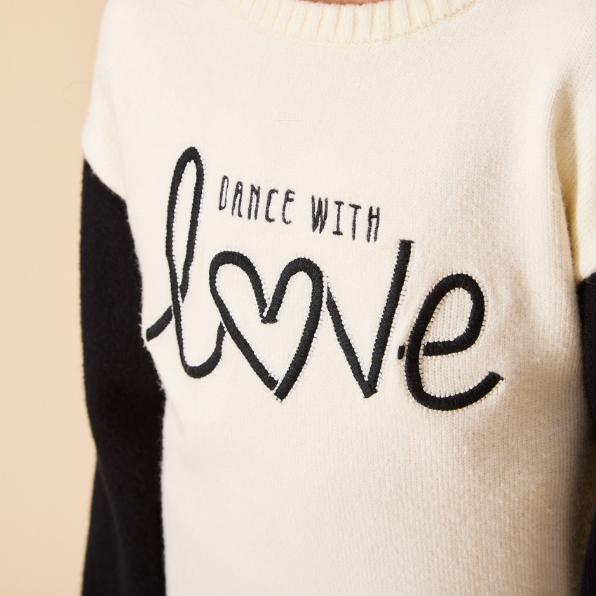 Jurk in gebreid half-oversize fantasie met colour block effect voor meisjes 