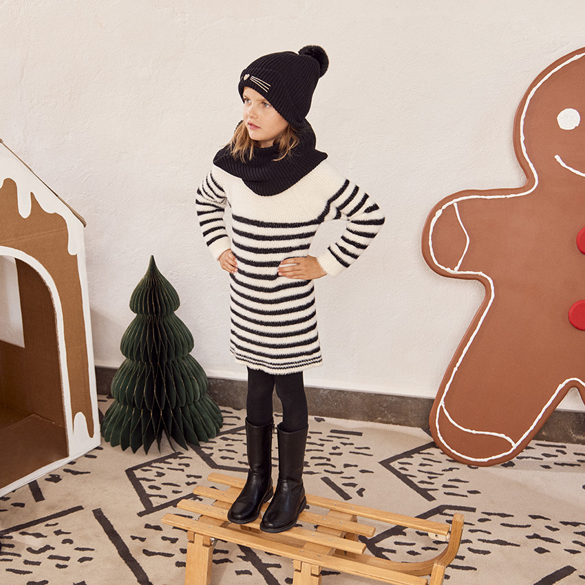 Ensemble en tricot bonnet chat + snood pour fille 