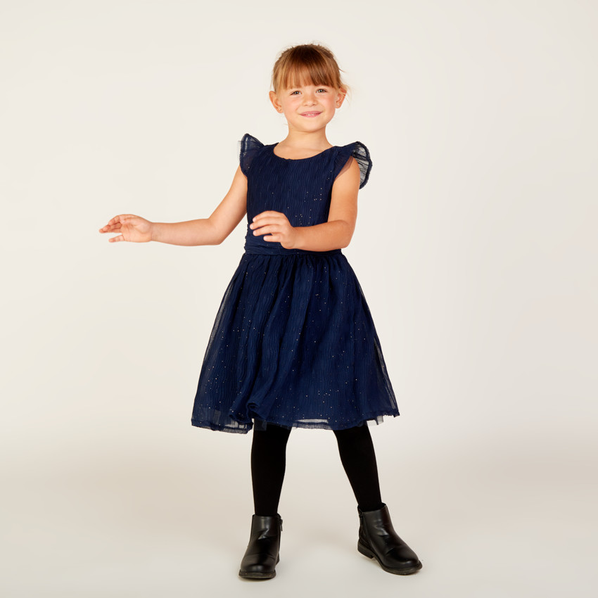 Robe de fête manches courtes en crêpe pailletée pour fille 