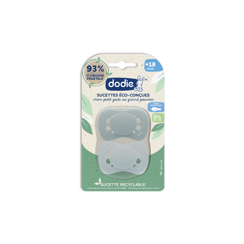 Lot de 2 sucettes anatomiques éco-conçues 18M+ - Rose/Bleu 