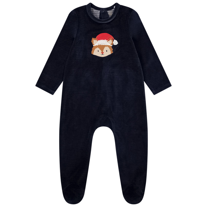 Dors-bien en velours broderie écureuil pour bébé garçon 