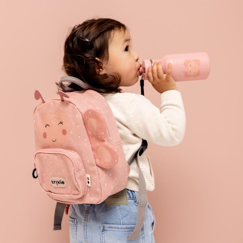 Drinkfles Mrs. Butterfly 350 ml van Trixie, duurzame roestvrijstalen fles met ergonomische dop en draagriem 