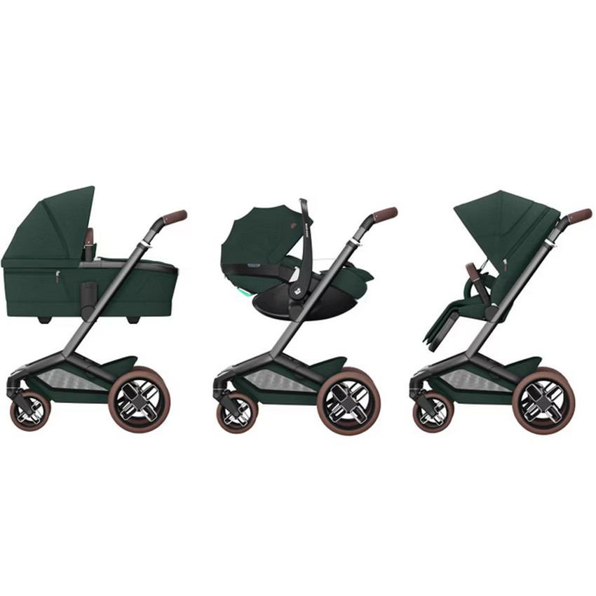 Kinderwagen Fame + Draagmand Twillic Green/Brown Leather 