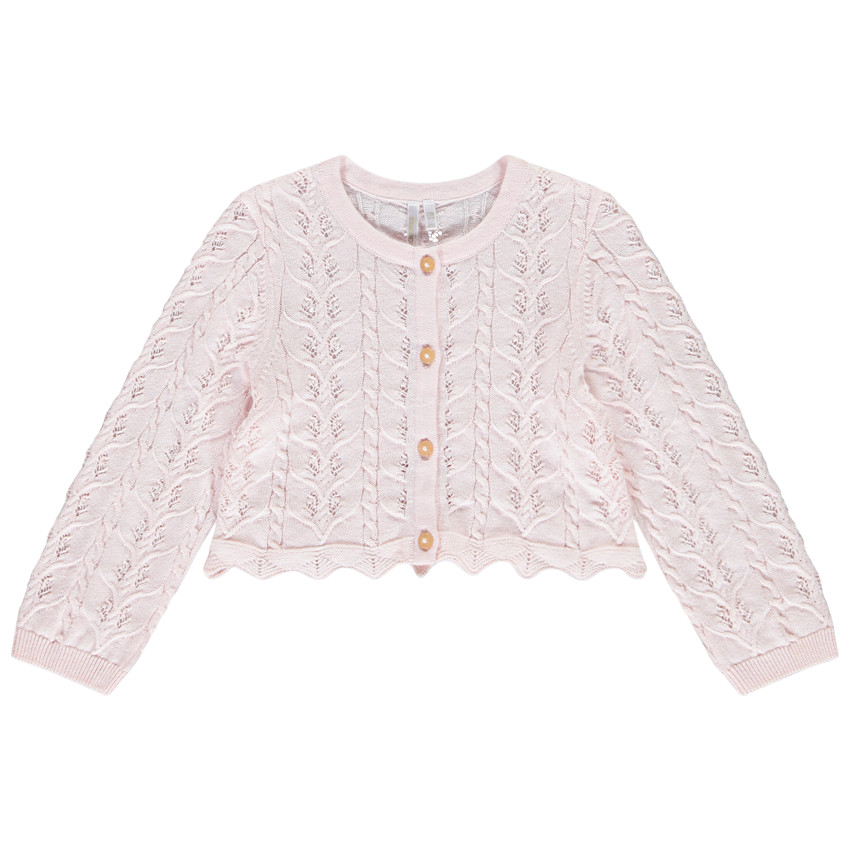 Gilet court en tricot ajouré pour bébé fille 