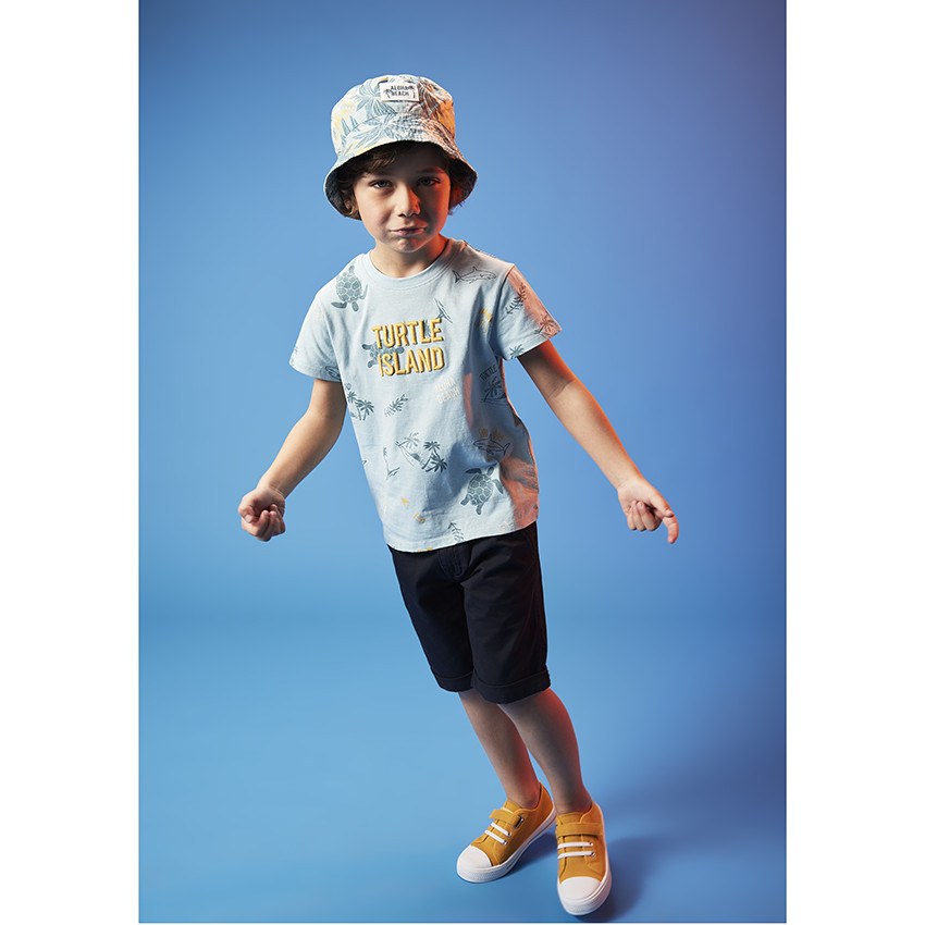 Bob van katoen met palmenprint voor jongen 