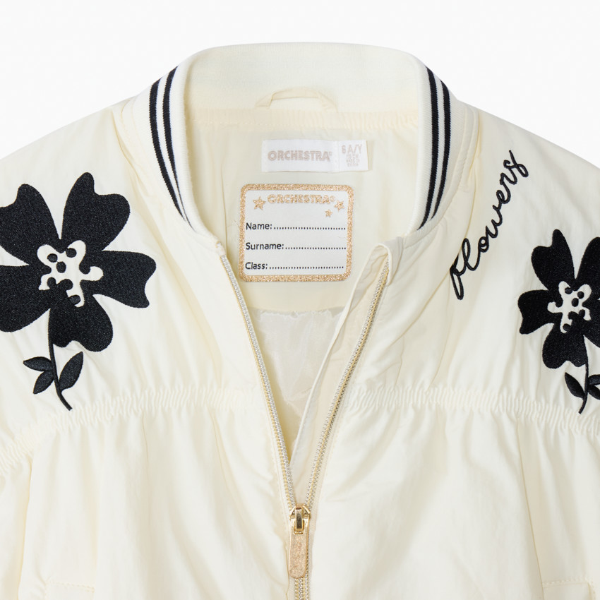 Oversized bomberjack van stof met gekreukt effect en bloemen voor meisjes 