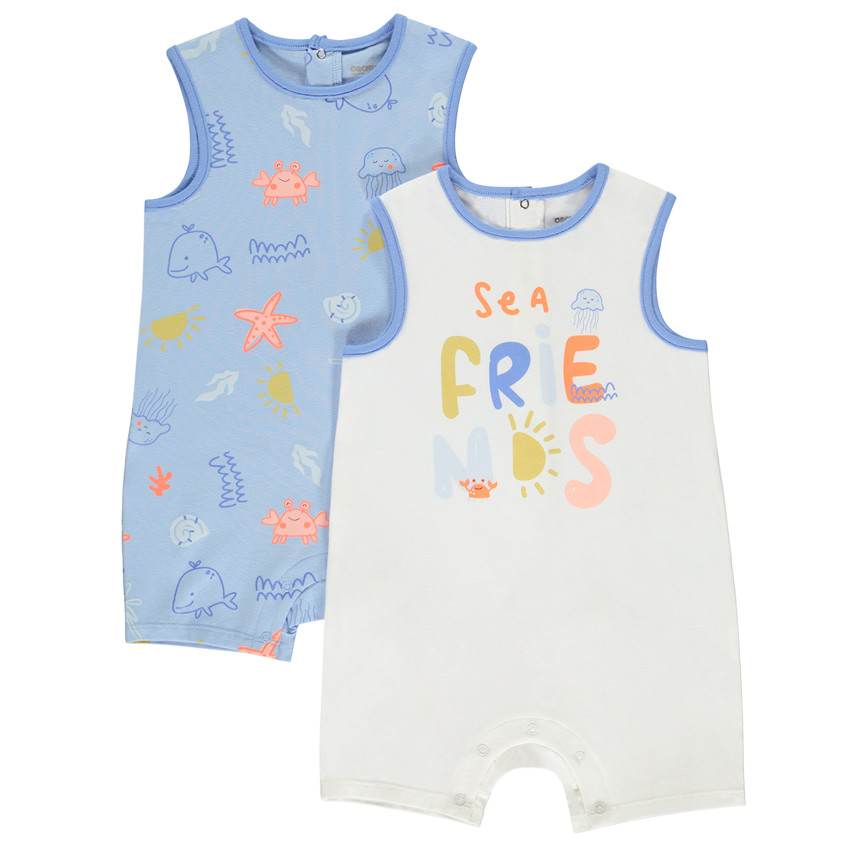 Set van 2 korte jumpsuits met onderwatermotieven voor baby jongen 