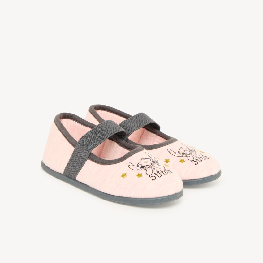 Chaussons babies rose chiné avec élastique et Stitch Disney fille 