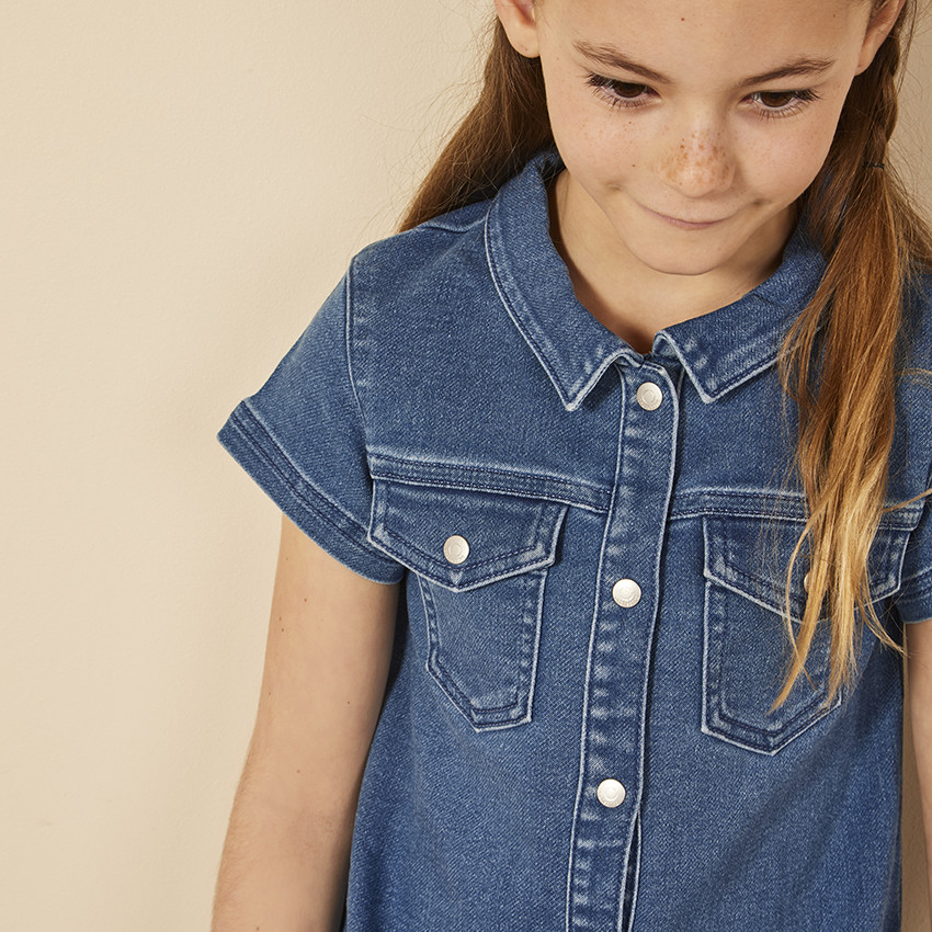 Jurk chemise korte mouwen jeans effect voor meisjes 