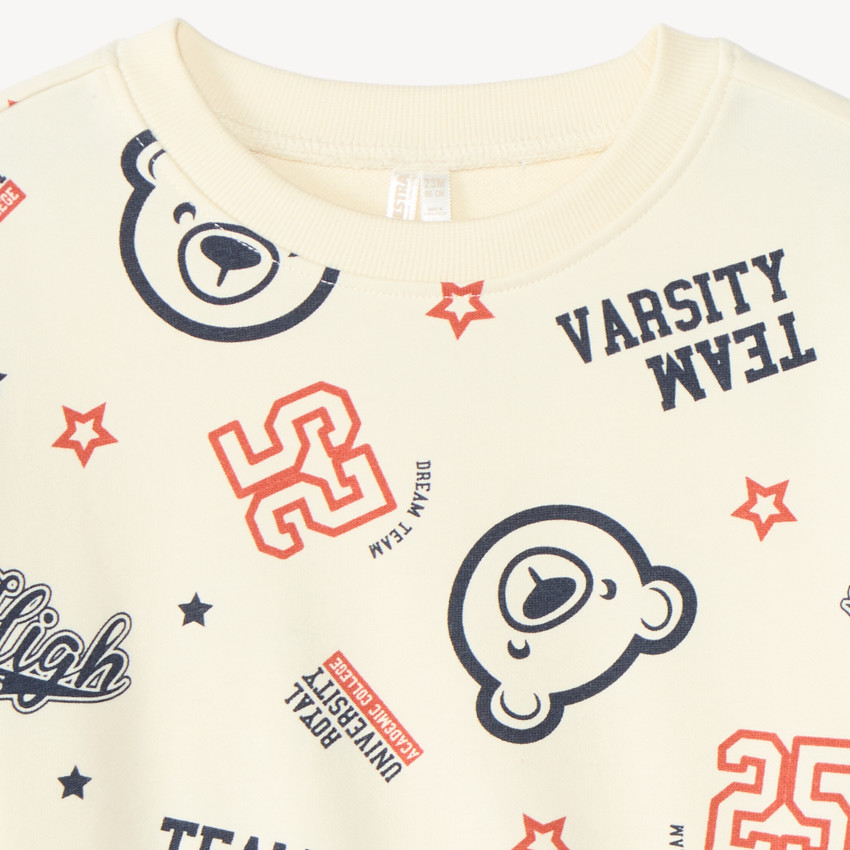 Sweatshirt in half oversized fleece for baby boy with fancy print 