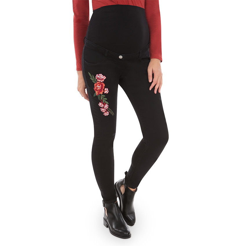 Zwabgerschapsjeans slim fit met bloemenborduurwerk 