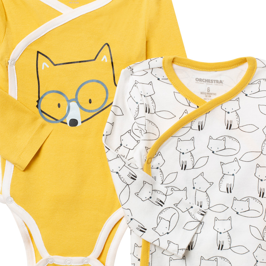 Lot de 5 bodies manches longues print renards pour bébé garçon 