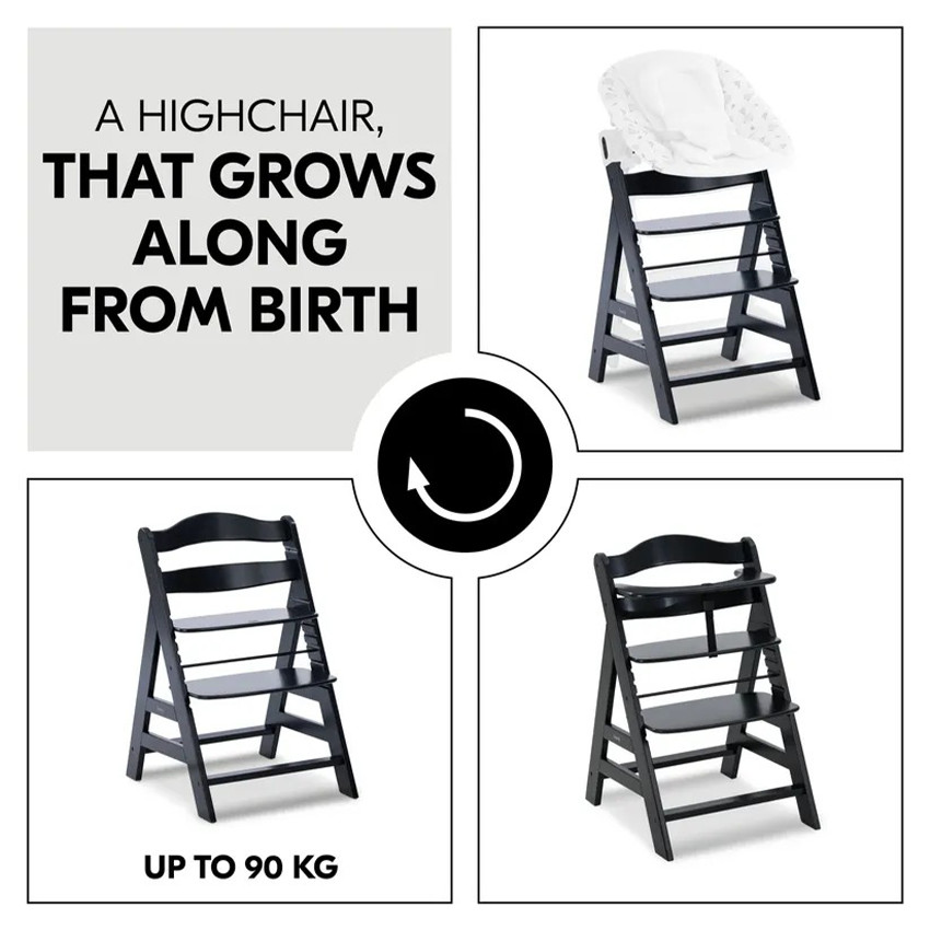 Hoge stoel meegroeiend Alpha+ Hout Zwart 