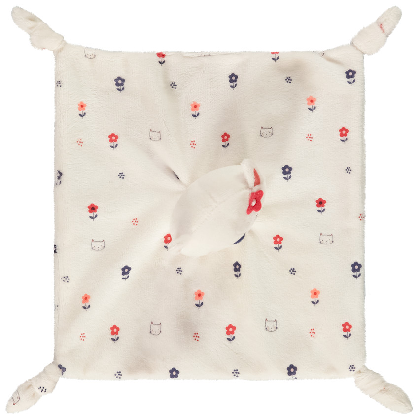 Doudou mouchoir chat en velours imprimé pour bébé fille 