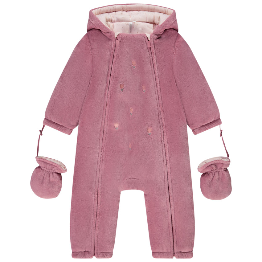 Combi-pilote sherpa à capuche et moufles amovibles pour bébé fille  