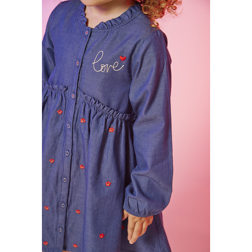 Robe manches longues broderies fantaisie pour bébé fille 