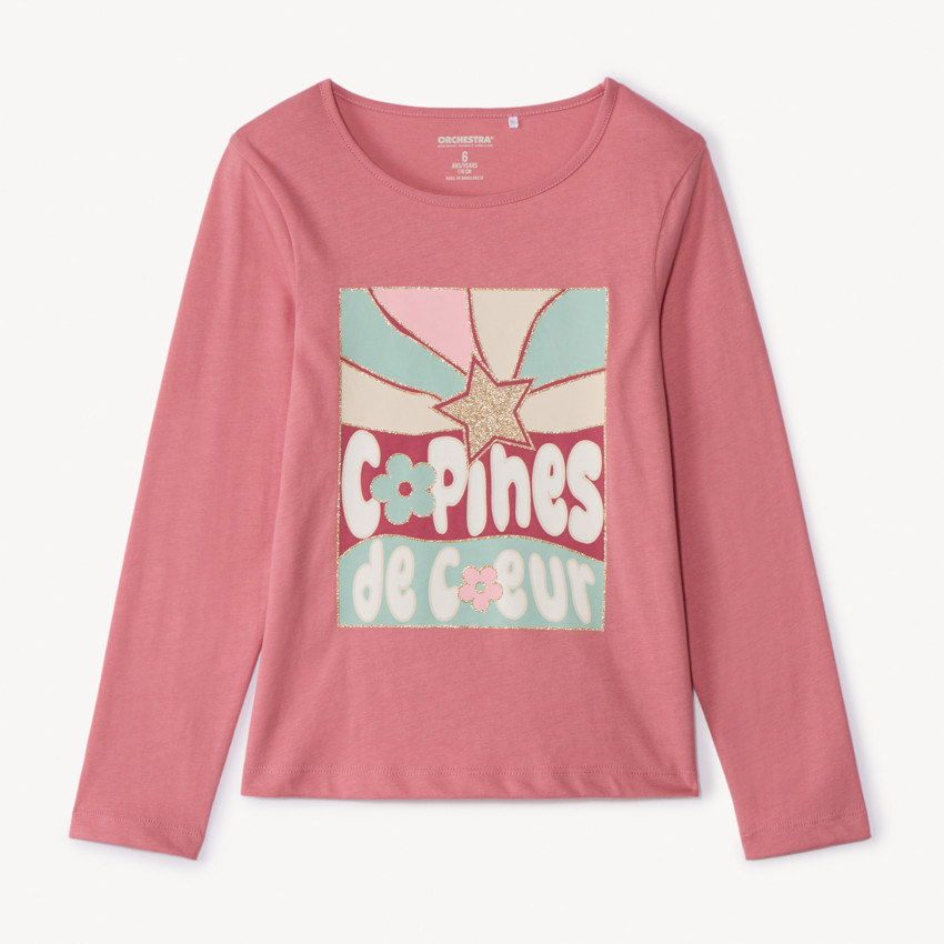 T-shirt manches longues fantaisie pailletée pour fille  