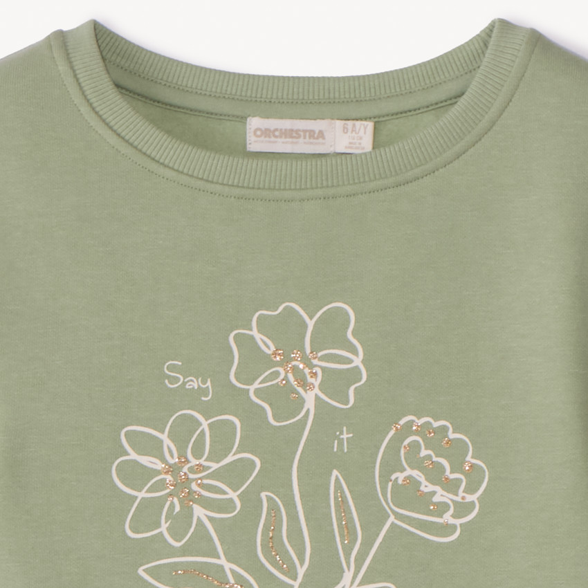 Sweat molleton uni à print pailleté pour fille 