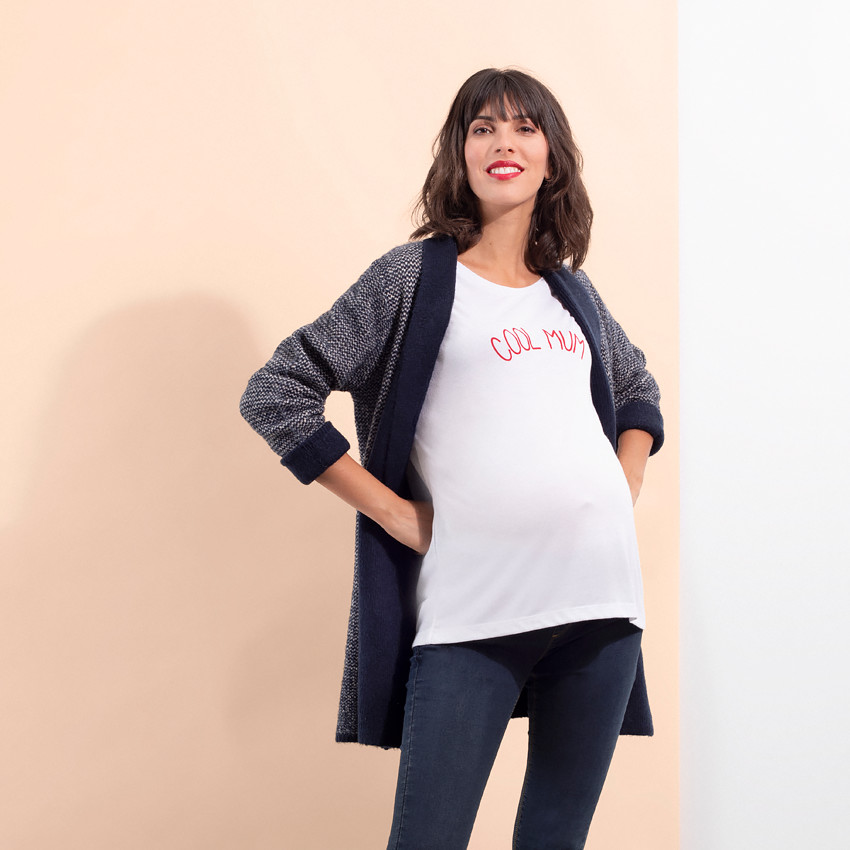 Zwangerschapsshirt met korte mouwen en print met boodschap 