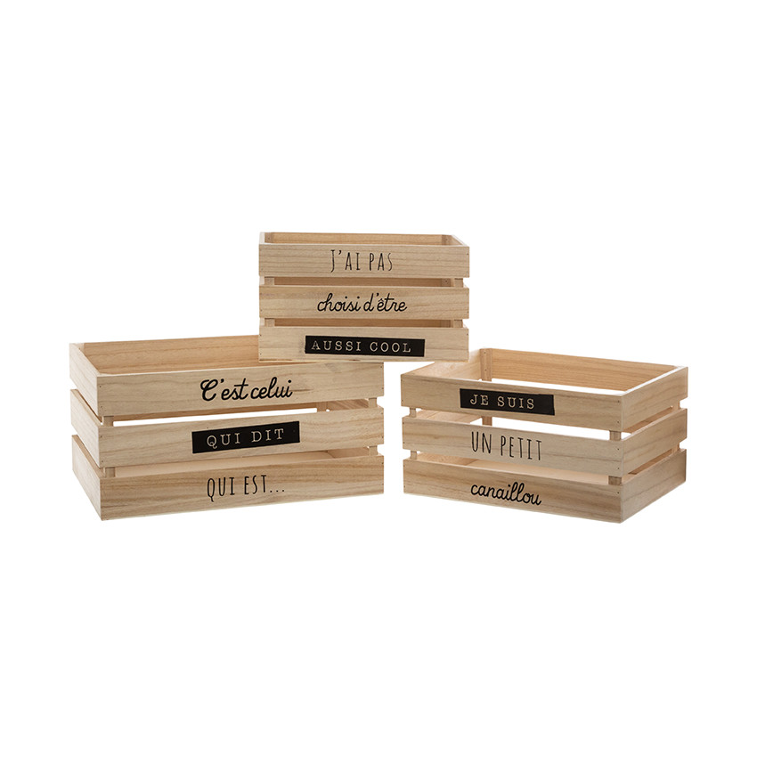 Set van 3 houten kratten 