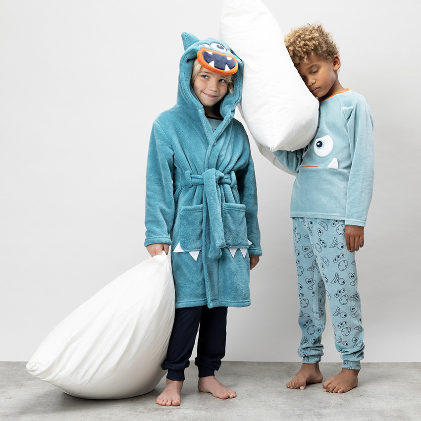 Fluwelen pyjama met monster in reliëf, voor jongens 