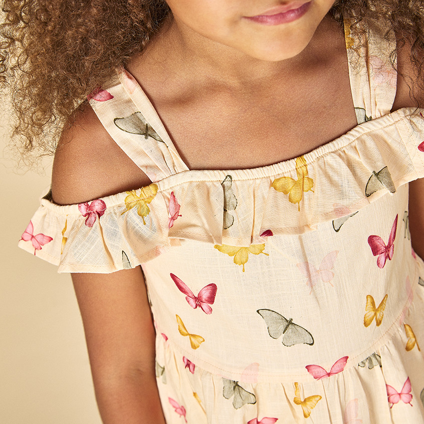 Jurk met afhangende schouders en vlinderprint voor meisjes 