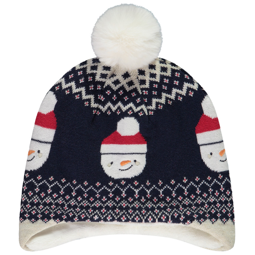 Bonnet en tricot jacquard bonhommes de neige pour bébé garçon 