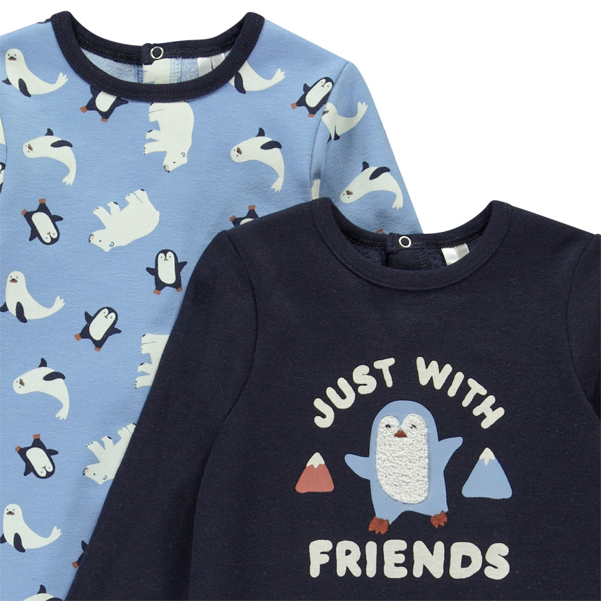 Set van 2 pyjama motieven Pingouin voor baby jongen met verschillende openingen afhankelijk van de leeftijd 
