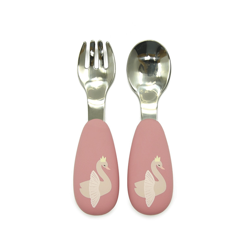 Set de couverts en silicone/inox - Swan dusty rose 