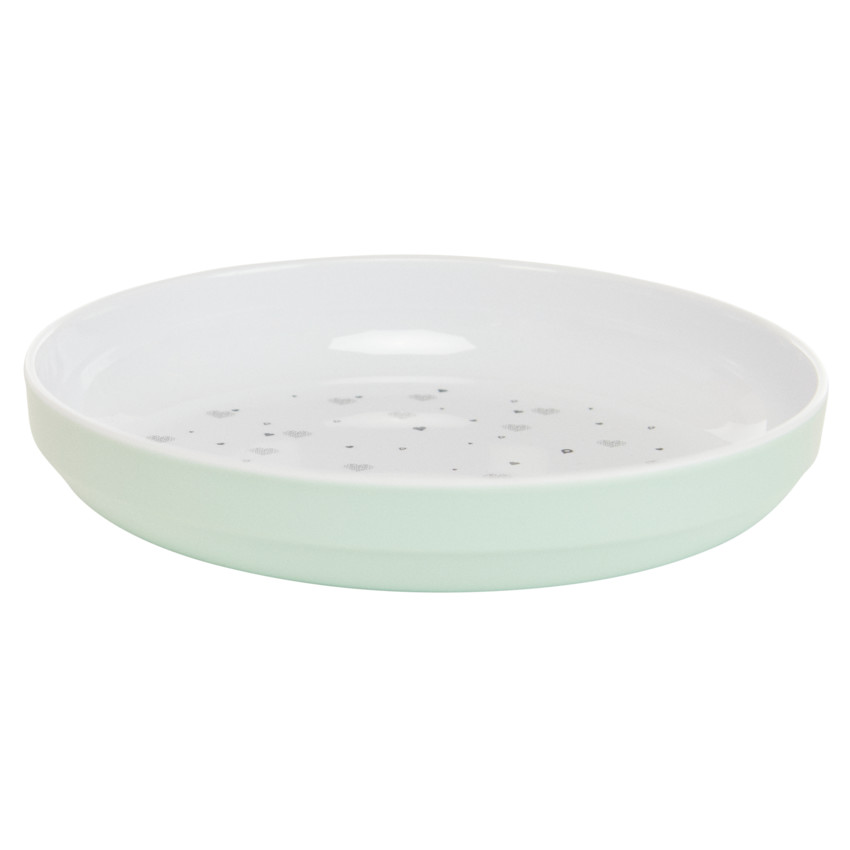 Melamine bord met groene hartjesprint. 